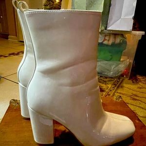 Patent White Square Toe Boots